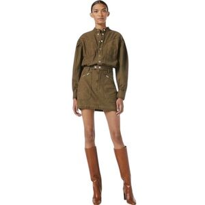 FRAME MOTO ZIP SNAP FRONT WASHED ARMY GREEN  DRESS SIZE SMALL